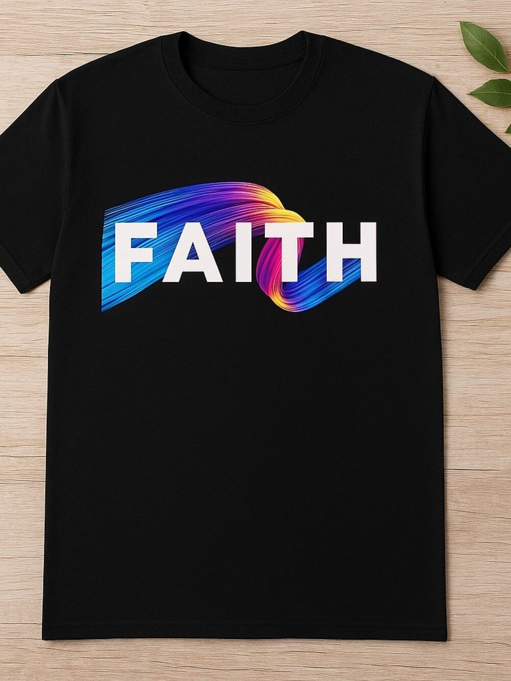 Faith Colorful Rainbow Wave Graphic T-Shirt Inspirational Christian Black Tee